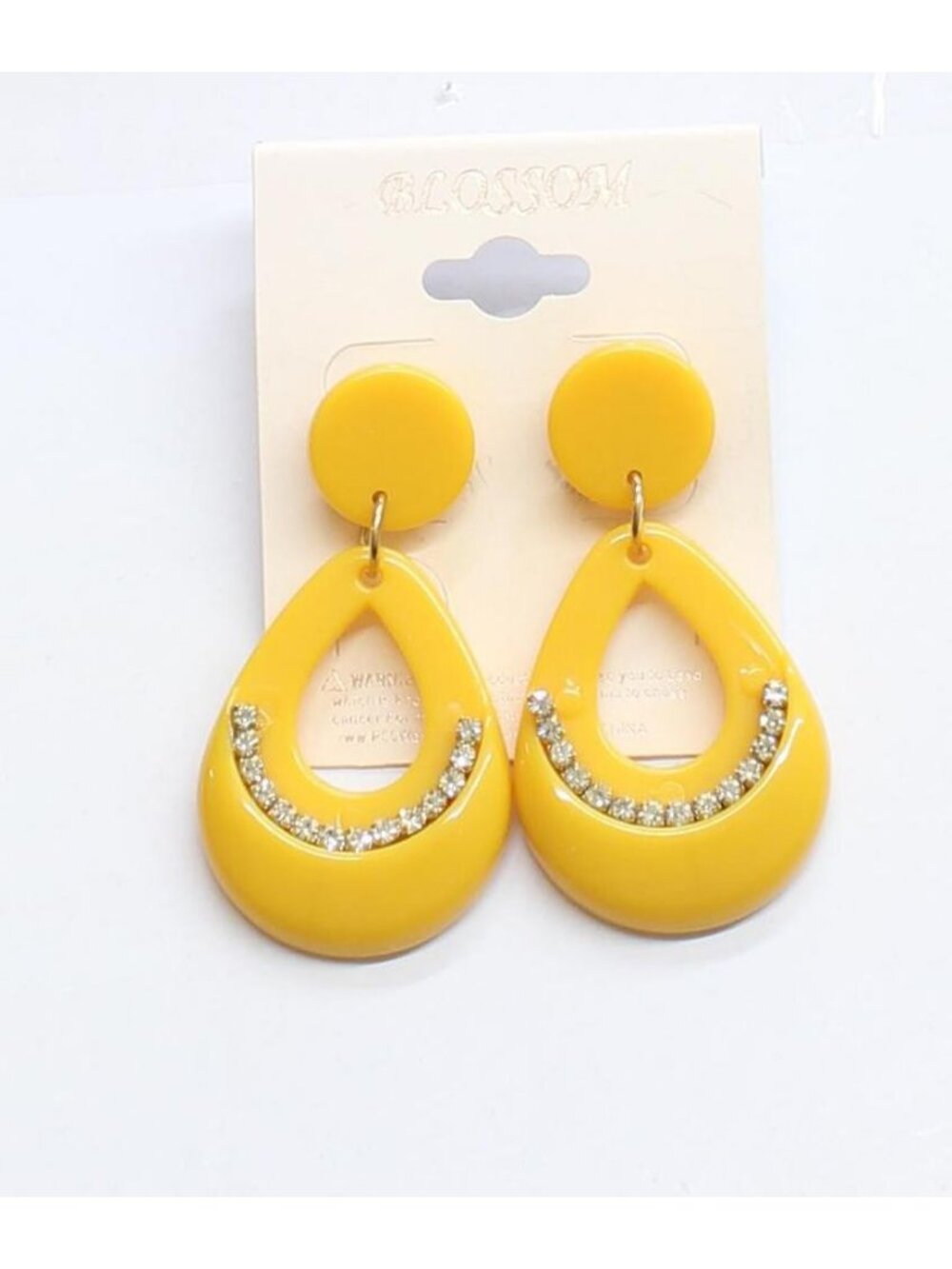NWT Blossom Fashion Boho Hollow Teardrop Hoop Dangly Post Earrings Yellow 2.25"